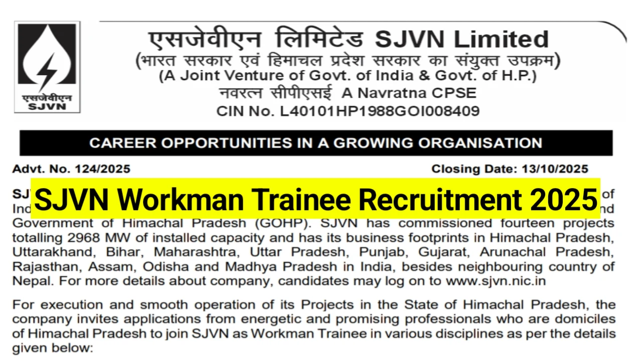 SJVN-Workman-Trainee-Recruitment-2025